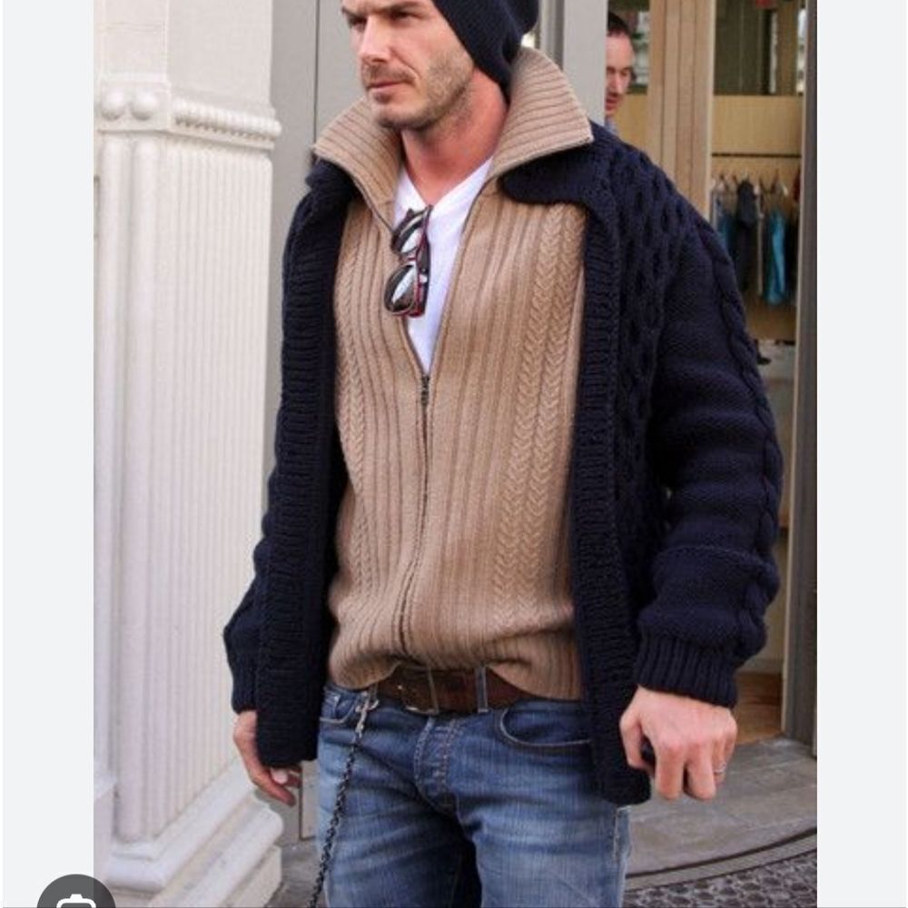 Ag Adriano Goldschmied Jeans Alpaca Wool Tan Camel Cable Knit Cardigan Unisex - Picture 2 of 16